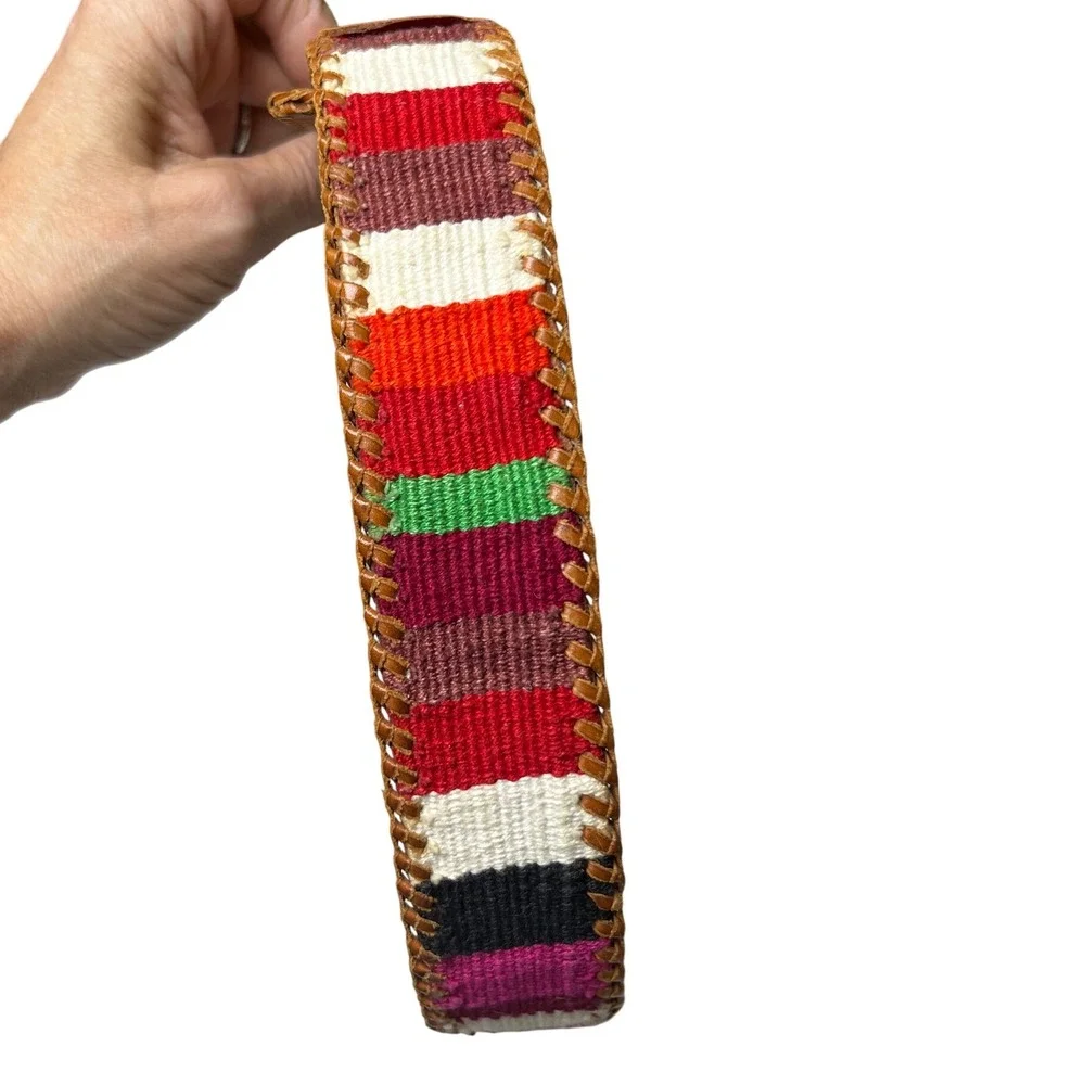 Woven Leather Belt Guatemalan Colorful Striped Boho Western XS‎ 35